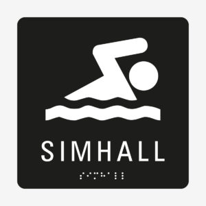 Taktil skylt m. brailleskrift SIMHALL