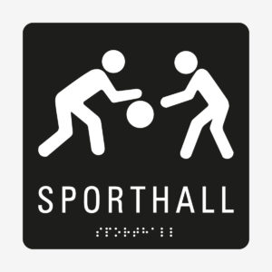 Taktil skylt m. brailleskrift SPORTHALL