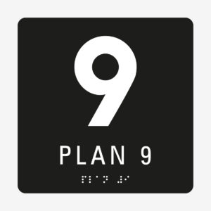 Taktil skylt m. brailleskrift PLAN 9