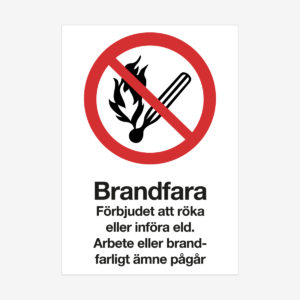 Brandfara Förbjudet att röka eller införa eld